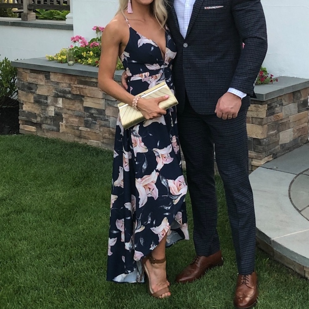 Navy & Pink Floral High Low Dress